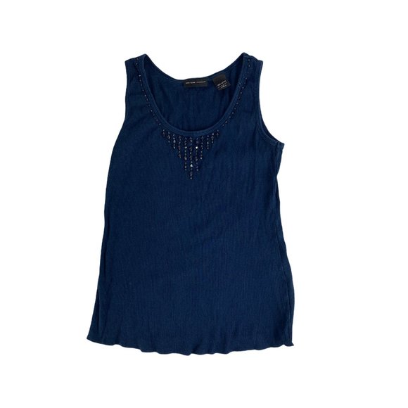 New York & Company Small Navy Blue Tank Top Beaded - Picture 1 of 4
